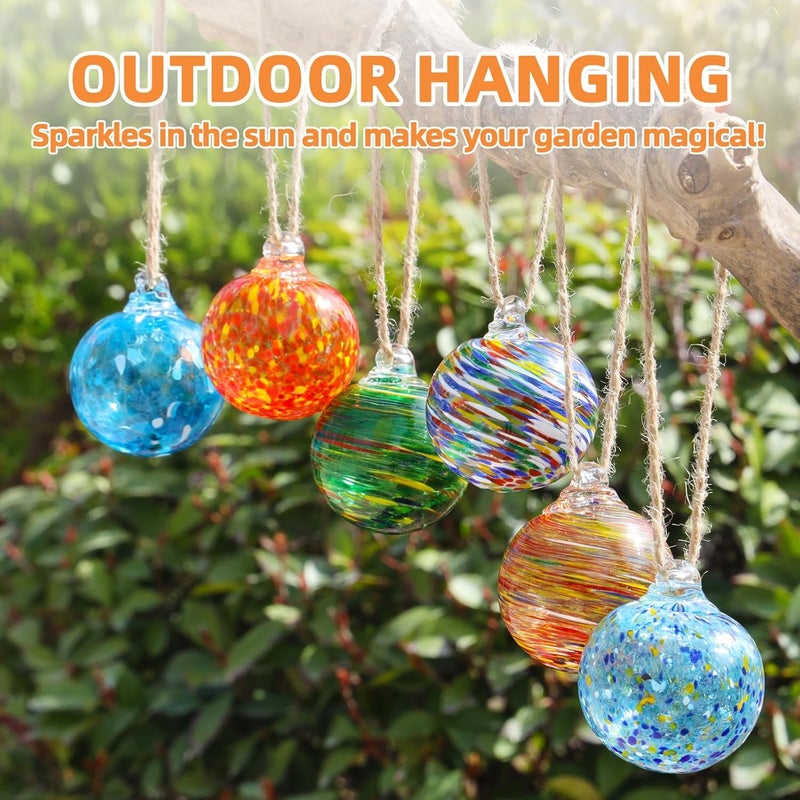 VOREEN 6-Pack Blown Glass Christmas Ornaments, 2.56" Handblown Hanging Glass Gazing Balls for Christmas Tree Decoration, Holiday Ornament Gift Set（Warm Amber & Holiday Tones） - Image 5